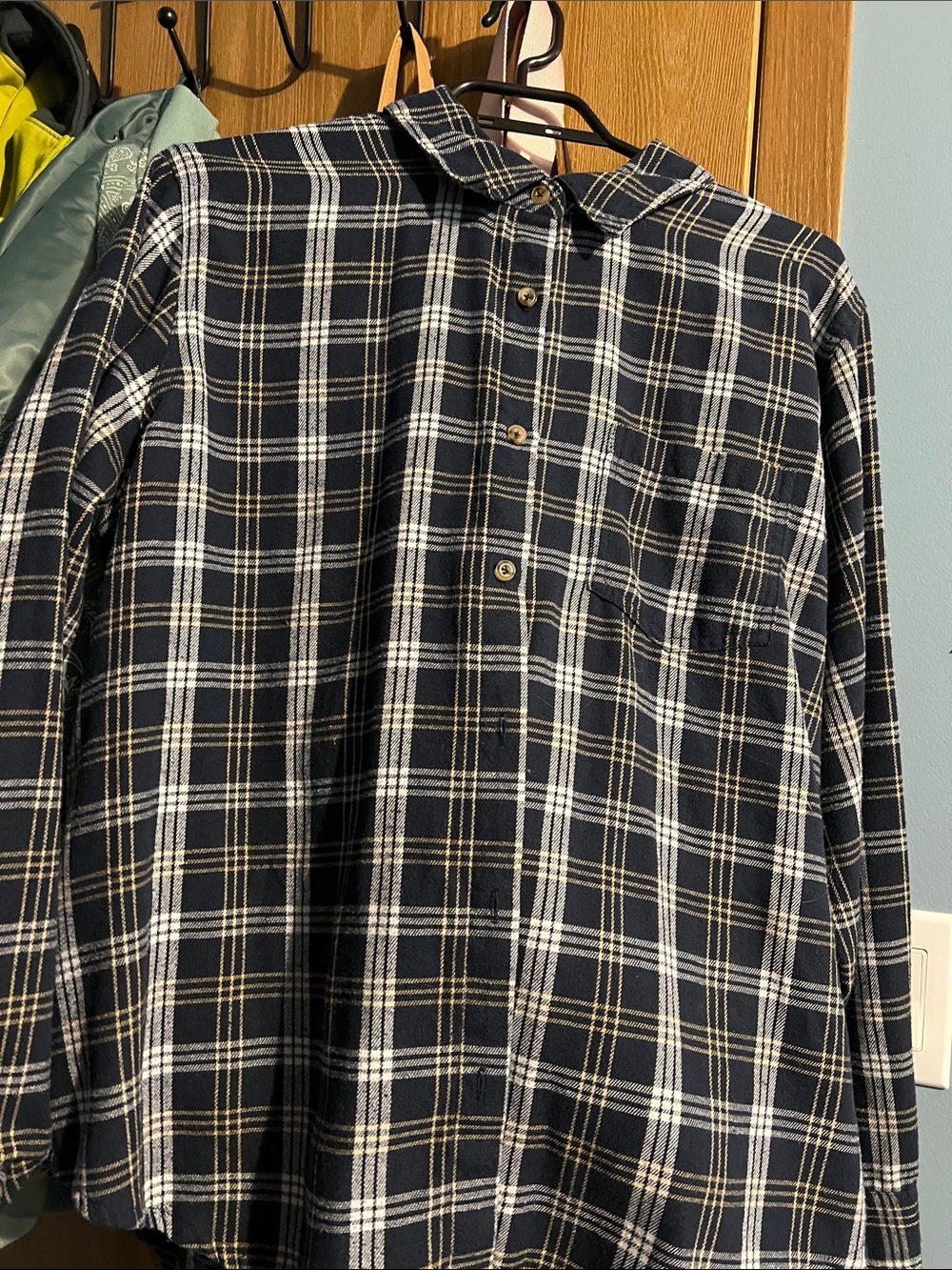 Women’s Navy Plaid Casual Button-Down Shirt